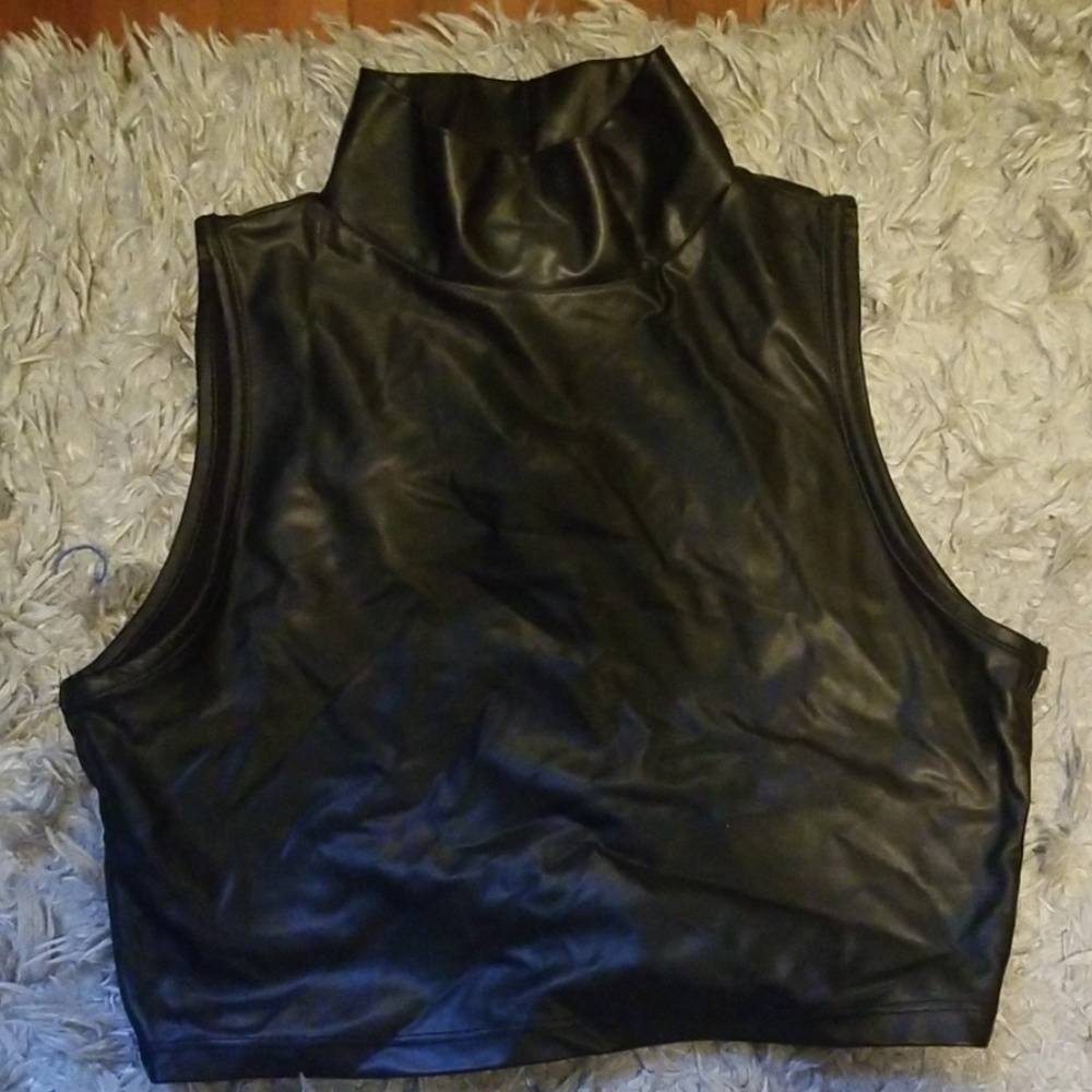 Black leather crop top. Never worn!